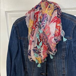 Floral Multicolor Scarf with Tassels